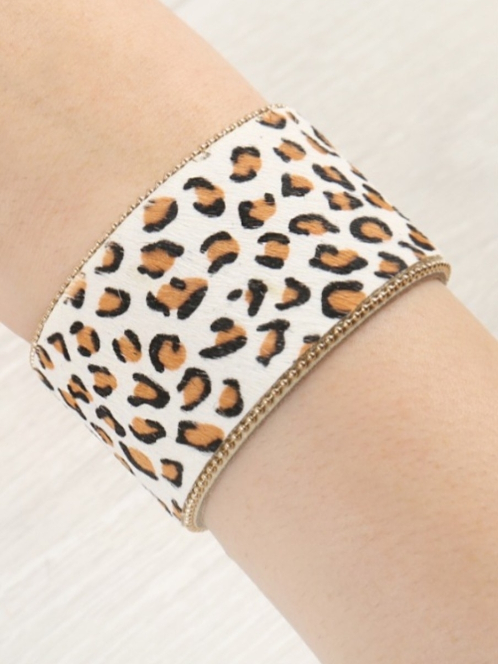 Source Unknown Leopard Print Wide Cuff Bracelet - White, Tan & Black
